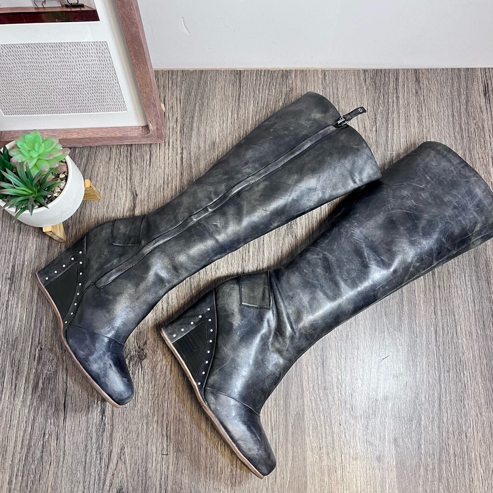 UGG | Kendrick Women Gray Marbled Leather Side Zip Over Knee Wedge Boot Size 7